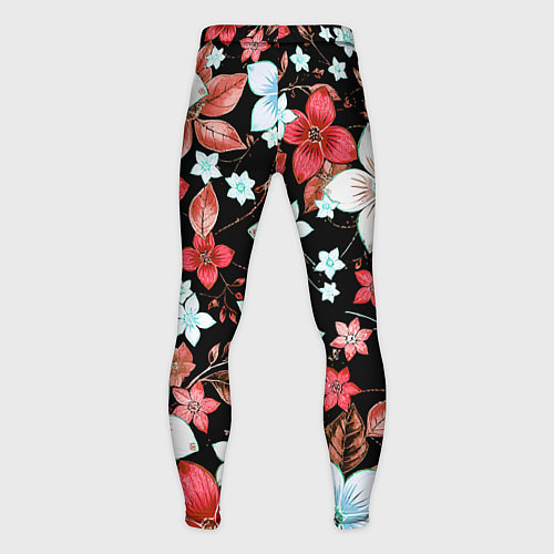 Мужские тайтсы Красно-белые цветы на чёрном фоне / 3D-принт – фото 2