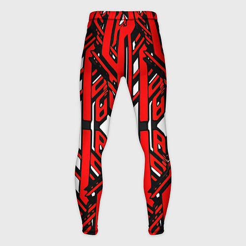 Мужские тайтсы Чёрно-красные техно полосы на белом фоне / 3D-принт – фото 2