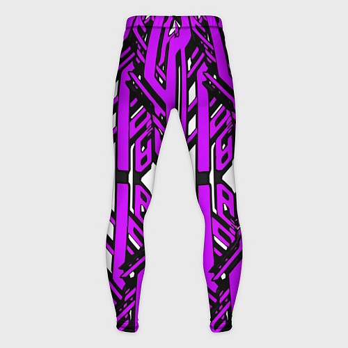 Мужские тайтсы Чёрно-фиолетовые техно полосы на белом фоне / 3D-принт – фото 2