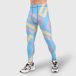 Тайтсы мужские Прямоугольники по диагонали-голубой, бежевый, цвет: 3D-принт — фото 2
