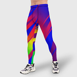Тайтсы мужские Красно-синий с полосами градиент, цвет: 3D-принт — фото 2