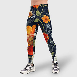 Тайтсы мужские Маки и пионы старинный паттерн, цвет: 3D-принт — фото 2