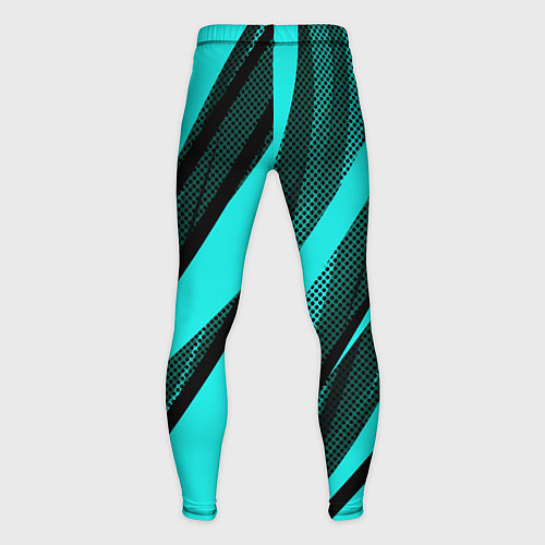 Мужские тайтсы Неоновый голубой с чёрным абстракция с полосами / 3D-принт – фото 2