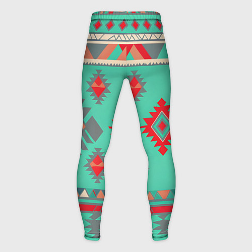 Мужские тайтсы Оранжево бирюзовый геометрический узор в стиле ацт / 3D-принт – фото 2