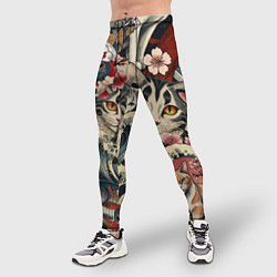 Тайтсы мужские Котики и рыбки в сакуре, цвет: 3D-принт — фото 2