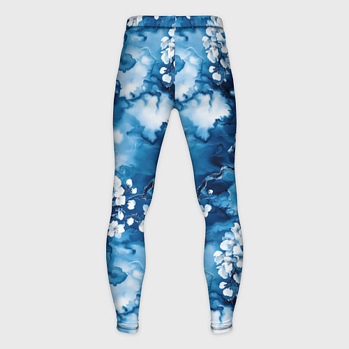 Мужские тайтсы Цветы белой сакуры - паттерн на синем фоне / 3D-принт – фото 2