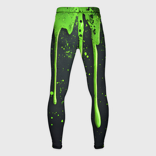 Мужские тайтсы Зеленая краска стекающая на черном фоне / 3D-принт – фото 2