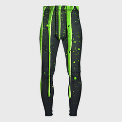 Мужские тайтсы Зеленая краска стекающая на черном фоне