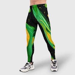 Тайтсы мужские Зелено-желтая краска на черном, цвет: 3D-принт — фото 2