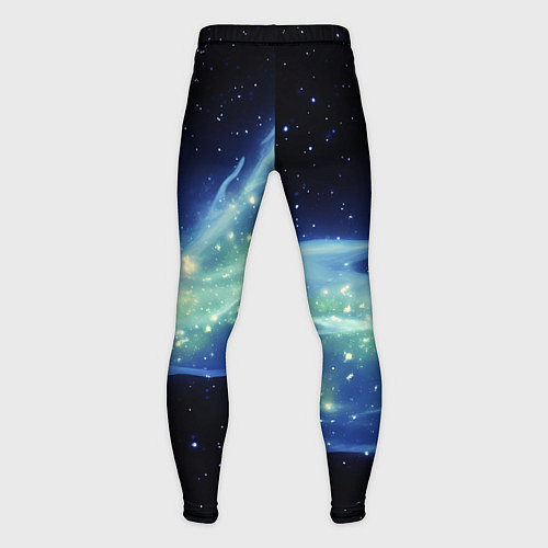 Мужские тайтсы Синяя волна с зеленым оттенком на черном / 3D-принт – фото 2