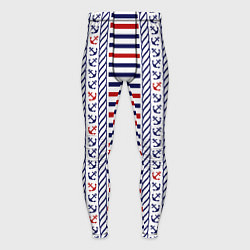 Мужские тайтсы Полосатый морской орнамент с якорями