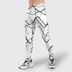 Тайтсы мужские Белый с серыми волнистыми полосами, цвет: 3D-принт — фото 2