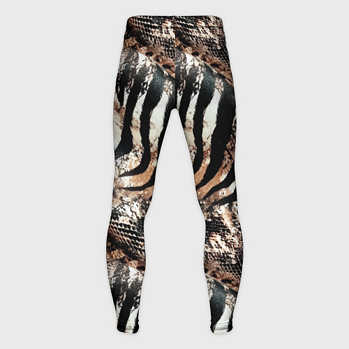 Мужские тайтсы Змеиная кожа и полоски зебры микс - сафари паттерн / 3D-принт – фото 2