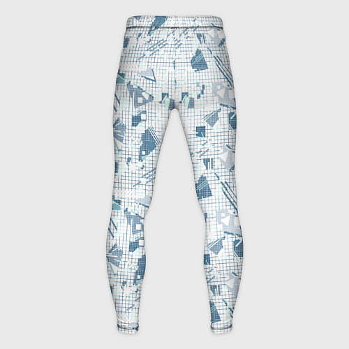 Мужские тайтсы Мемфис синий с серым клетчатый геометрический узор / 3D-принт – фото 2