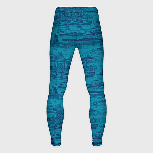 Мужские тайтсы Корюшка пошла по Неве на синем фоне / 3D-принт – фото 2