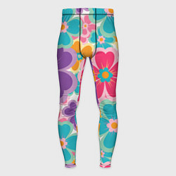 Мужские тайтсы Яркий цветочный калейдоскоп - узор в стиле ретро