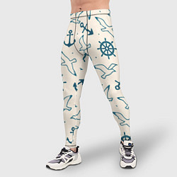 Тайтсы мужские Морской паттерн из штурвалов, чаек и якорей, цвет: 3D-принт — фото 2
