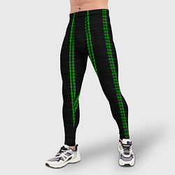 Тайтсы мужские Color black cage green stripes, цвет: 3D-принт — фото 2