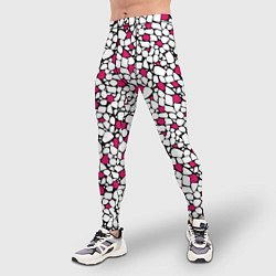 Тайтсы мужские Мелкий красно белый мозаичный узор на черном, цвет: 3D-принт — фото 2
