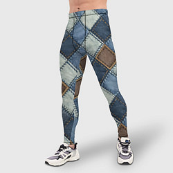 Тайтсы мужские Джинсовый пэчворк ромбовый узор, цвет: 3D-принт — фото 2