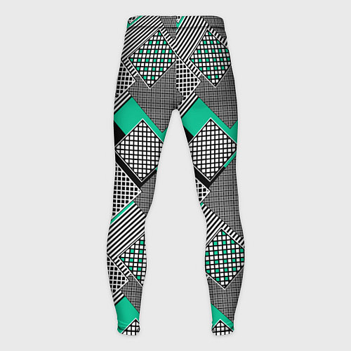 Мужские тайтсы Черно бирюзовая абстрактная геометрия пэчворк / 3D-принт – фото 2