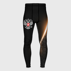 Тайтсы мужские Герб России и неоновая линия, цвет: 3D-принт