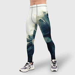 Тайтсы мужские Чёрно-синие абстрактные краски, цвет: 3D-принт — фото 2
