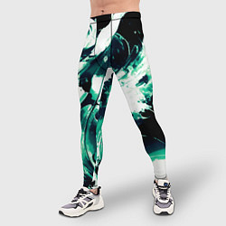 Тайтсы мужские Чёрно-зелёный абстракция волна, цвет: 3D-принт — фото 2