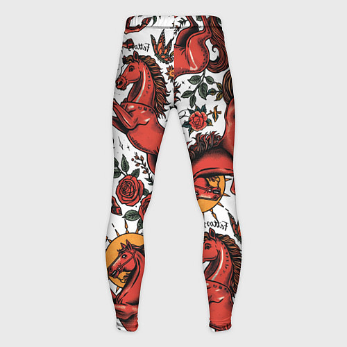 Мужские тайтсы Красный конь в стиле татуировки / 3D-принт – фото 2