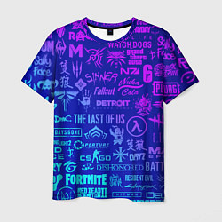 Футболка мужская Неоновые геймерские лого, цвет: 3D-принт