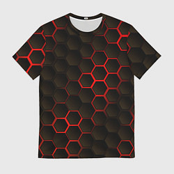 Мужская футболка Соты объемные с красным свечением