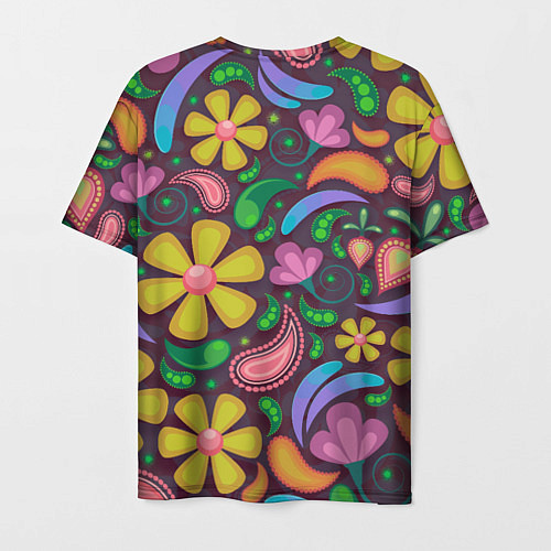 Мужская футболка Летние цветы узор на темном / 3D-принт – фото 2