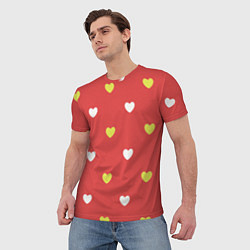 Футболка мужская Сердечки на красном паттерн, цвет: 3D-принт — фото 2