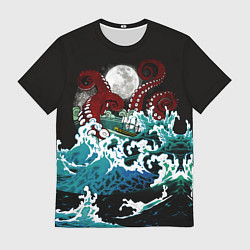 Мужская футболка Корабль на Волнах Кракен