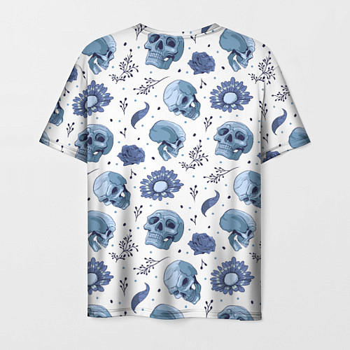 Мужская футболка Узор Голубые черепа с цветами / 3D-принт – фото 2