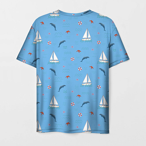 Мужская футболка Море, дельфины, парусник / 3D-принт – фото 2