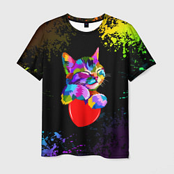 Футболка мужская РАДУЖНЫЙ КОТИК RAINBOW KITTY, цвет: 3D-принт