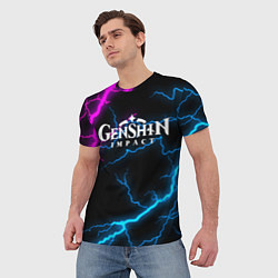 Футболка мужская GENSHIN IMPACT NEON FLASH НЕОНОВЫЕ РАЗРЯДЫ МОЛНИЙ, цвет: 3D-принт — фото 2