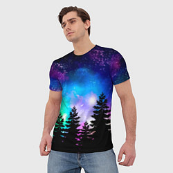Футболка мужская Космический лес, елки и звезды, цвет: 3D-принт — фото 2