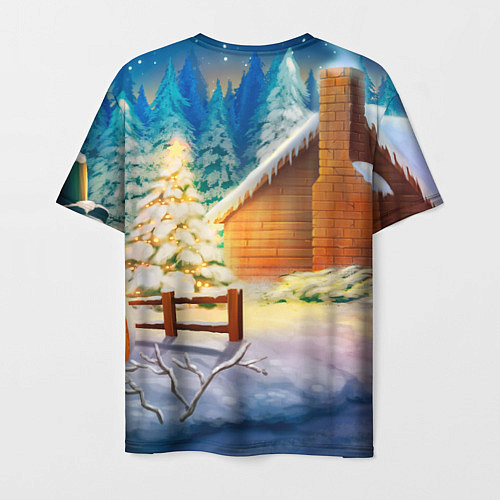 Мужская футболка Тигренок на фоне зимнего дома / 3D-принт – фото 2