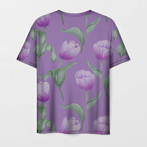 Мужская футболка Фиолетовые тюльпаны с зелеными листьями / 3D-принт – фото 2