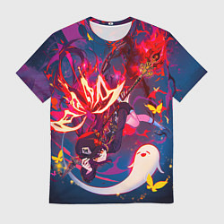 Футболка мужская Ху тао Летит вниз с призраком Genshin impact, цвет: 3D-принт