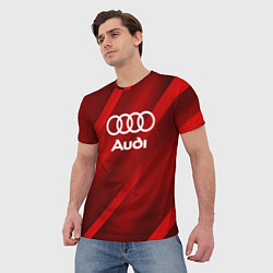 Футболка мужская Audi red полосы, цвет: 3D-принт — фото 2