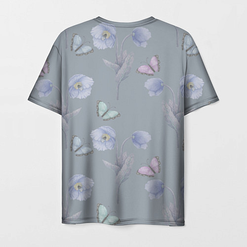 Мужская футболка Бабочки и цветы голубого мака / 3D-принт – фото 2