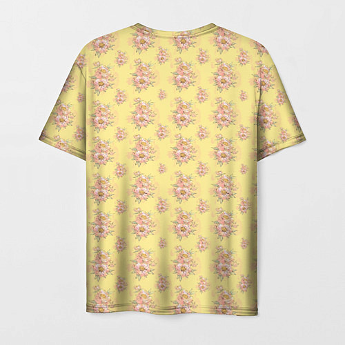 Мужская футболка Розовые пионы на желтом фоне / 3D-принт – фото 2