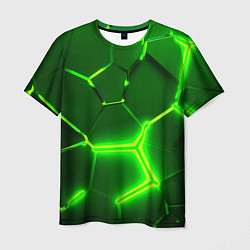 Мужская футболка 3D ПЛИТЫ НЕОН NEON GREEN HEXAGON РАЗЛОМ