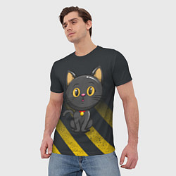 Футболка мужская Черный кот желтые полосы, цвет: 3D-принт — фото 2