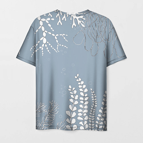 Мужская футболка Разноцветные акварельные рыбки и белые водоросли / 3D-принт – фото 2