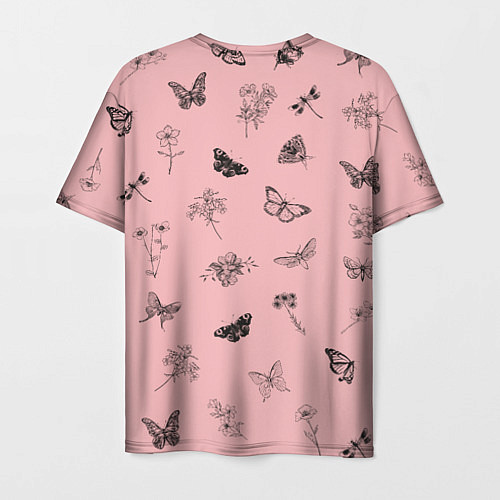 Мужская футболка Цветочки и бабочки на розовом фоне / 3D-принт – фото 2
