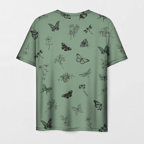 Мужская футболка Цветочки и бабочки на зеленом фоне / 3D-принт – фото 2